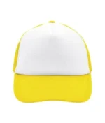 Yüksek Kaliteli Promosyon Fileli %100 Polyester 5 Panel Şapka – Beyaz-Sarı