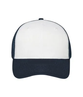 Yüksek Kaliteli Promosyon Fileli %100 Polyester 6 Panel Şapka – Beyaz-Lacivert