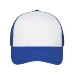 Yüksek Kaliteli Promosyon Fileli %100 Polyester 6 Panel Şapka – Beyaz-Mavi