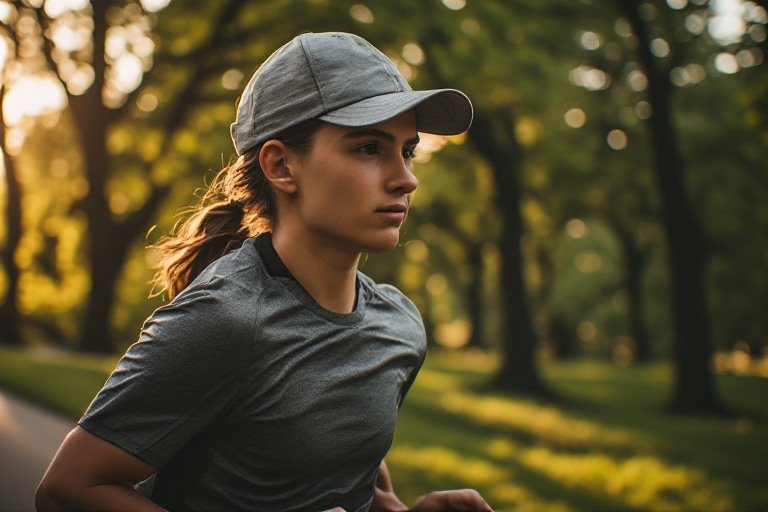 Açık havada spor şapka kullanan bir kişi